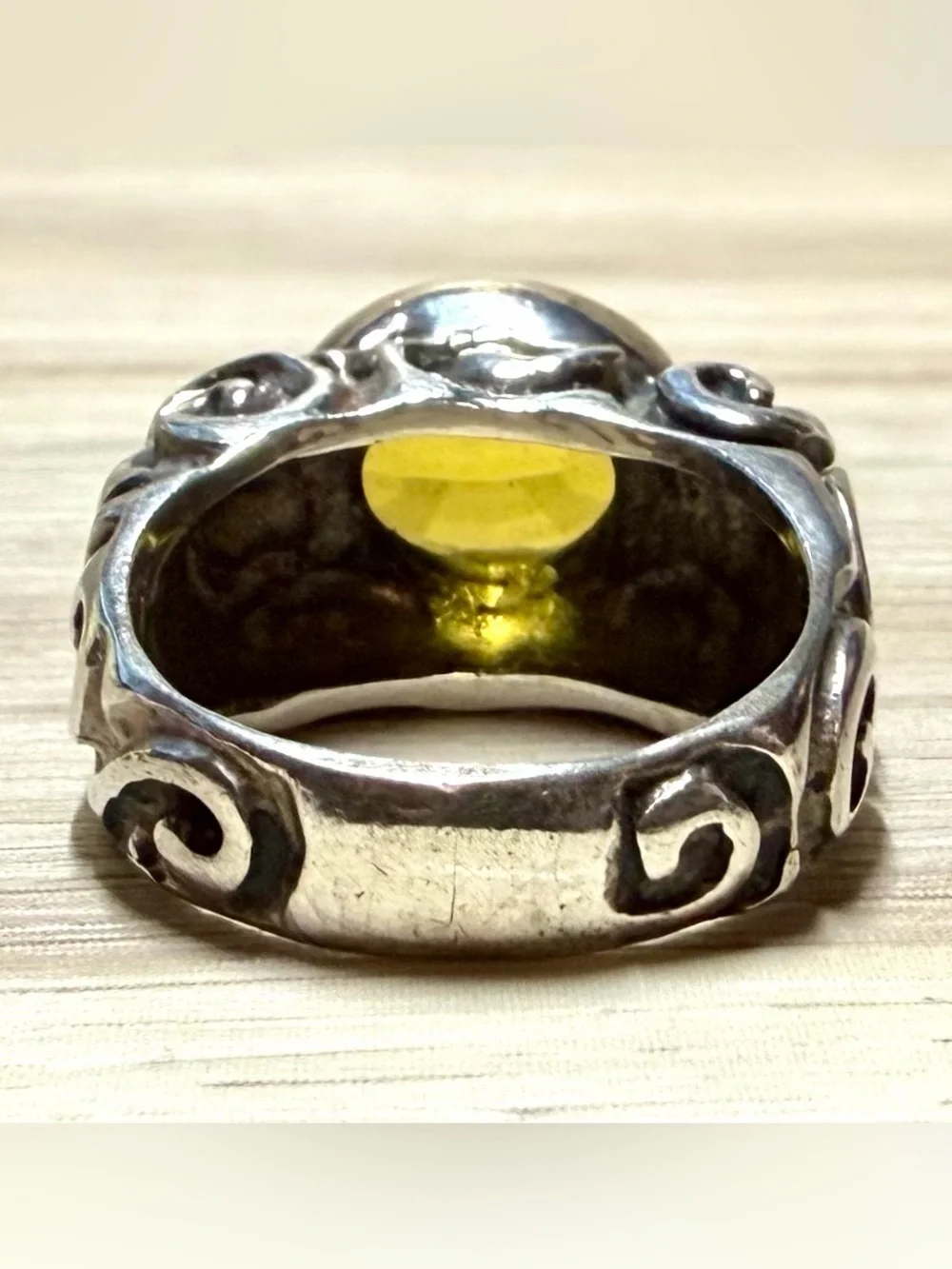 Dian Malouf Sterling Silver & 14K Gold Abstract Swirl Citrine Ring, Size 8